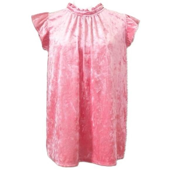 Gibsonlook Flutter Sleeve Ruffle Neck Crushed Velvet Top Sz Small in Coral NWT - Picture 1 of 8
